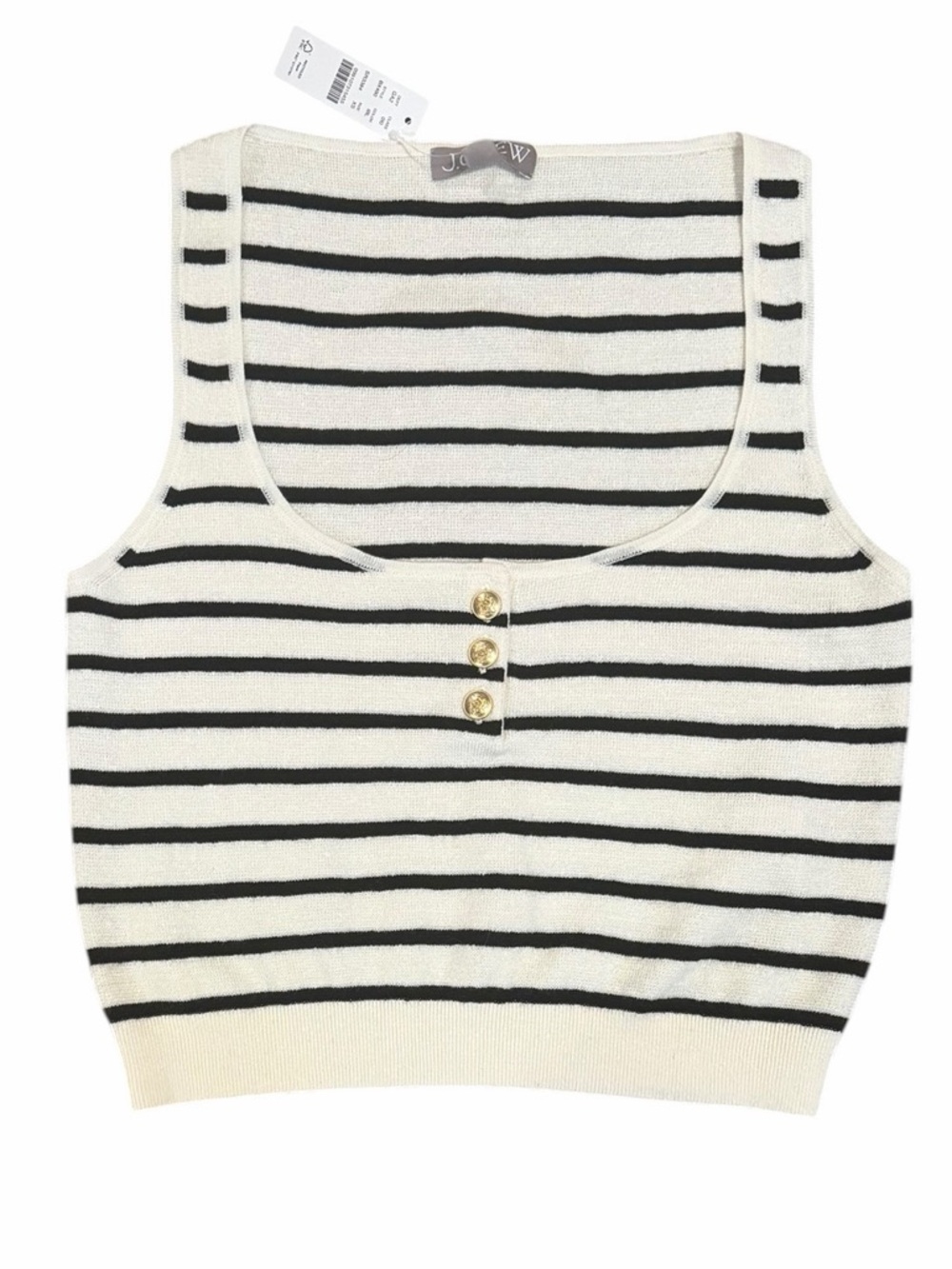 J.Crew Striped Cropped Sweater Tank Henley Merino Wool Linen Blend NWT Size XS